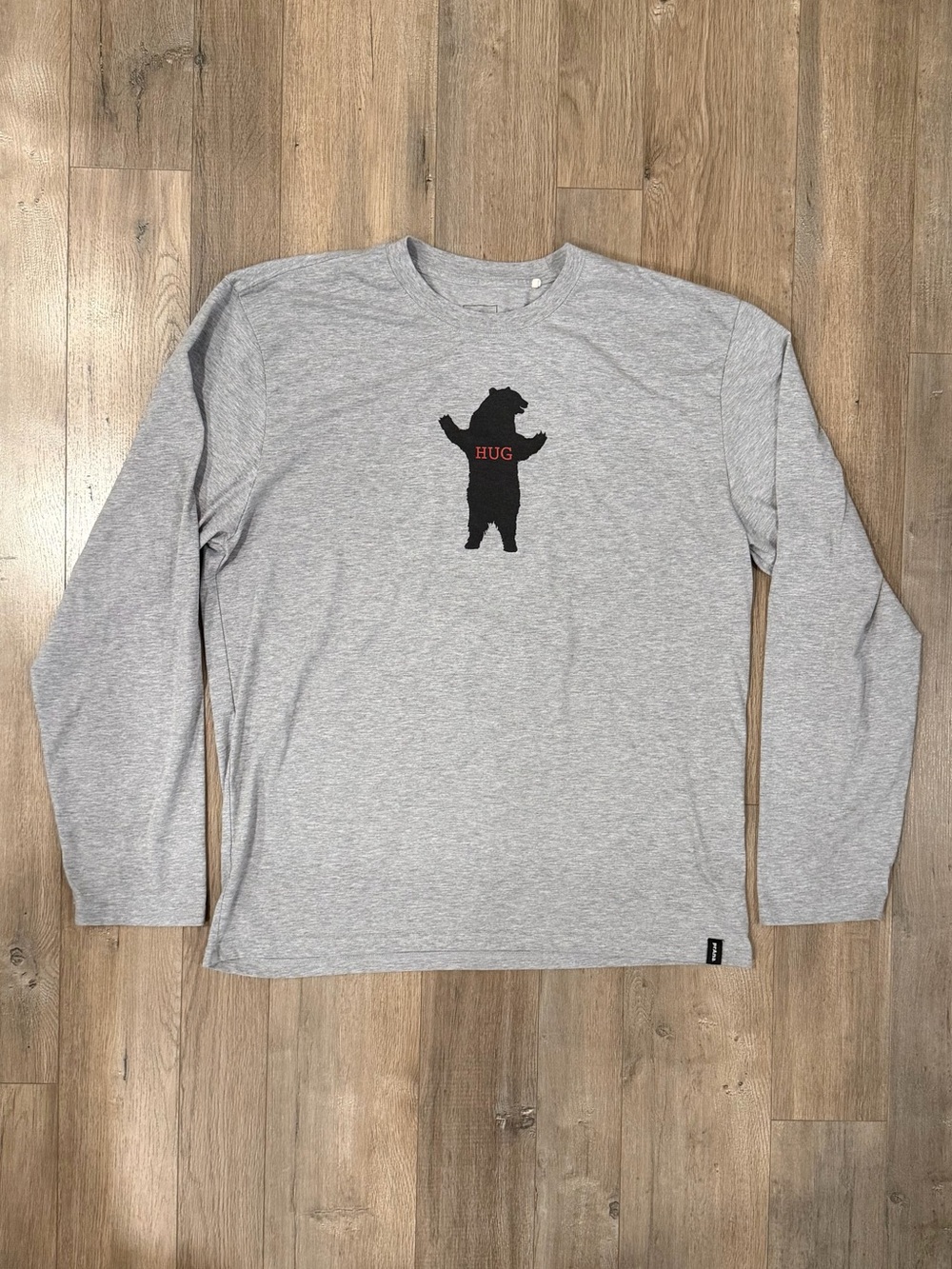 Prana Gray Long-Sleeve Tee with Bear Hug Graphic